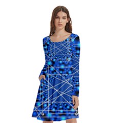 Network Connection Structure Knot Long Sleeve Knee Length Skater Dress With Pockets by Amaryn4rt