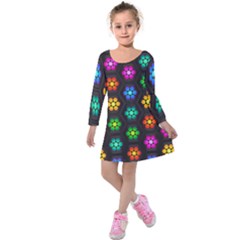 Pattern Background Colorful Design Kids  Long Sleeve Velvet Dress