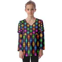 Pattern Background Colorful Design Kids  V Neck Casual Top by Amaryn4rt