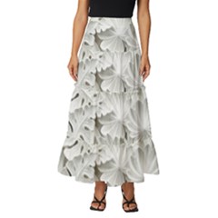 Pattern Motif Decor Tiered Ruffle Maxi Skirt