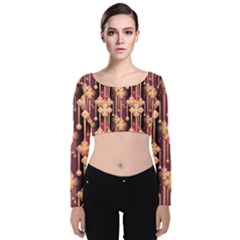 Seamless Pattern Velvet Long Sleeve Crop Top by Amaryn4rt