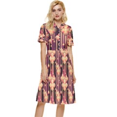 Seamless Pattern Button Top Knee Length Dress