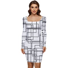 Structure Pattern Network Women Long Sleeve Ruched Stretch Jersey Dress by Amaryn4rt