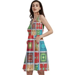 Tiles Pattern Background Colorful Sleeveless V-neck Skater Dress With Pockets