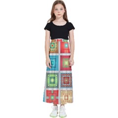 Tiles Pattern Background Colorful Kids  Flared Maxi Skirt by Amaryn4rt