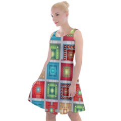 Tiles Pattern Background Colorful Knee Length Skater Dress