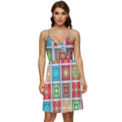 Tiles Pattern Background Colorful V-neck Pocket Summer Dress  by Amaryn4rt