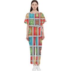 Tiles Pattern Background Colorful Batwing Lightweight Chiffon Jumpsuit by Amaryn4rt