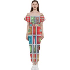 Tiles Pattern Background Colorful Bardot Ruffle Jumpsuit by Amaryn4rt