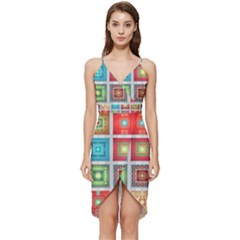 Tiles Pattern Background Colorful Wrap Frill Dress by Amaryn4rt