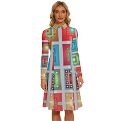 Tiles Pattern Background Colorful Long Sleeve Shirt Collar A-line Dress by Amaryn4rt