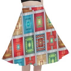 Tiles Pattern Background Colorful A-line Full Circle Midi Skirt With Pocket by Amaryn4rt