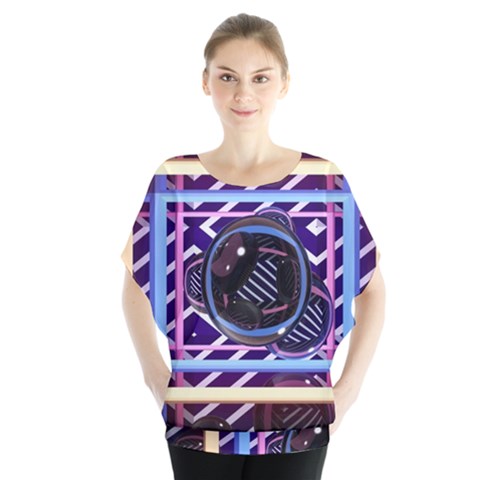 Abstract Sphere Room 3d Design Batwing Chiffon Blouse by Amaryn4rt