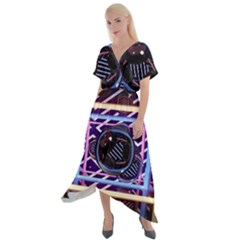 Abstract Sphere Room 3d Design Cross Front Sharkbite Hem Maxi Dress by Amaryn4rt