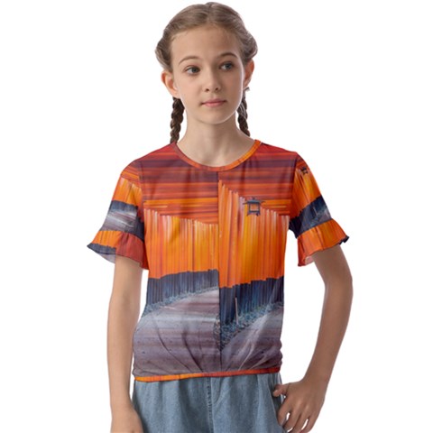 Architecture Art Bright Color Kids  Cuff Sleeve Scrunch Bottom T-shirt by Amaryn4rt