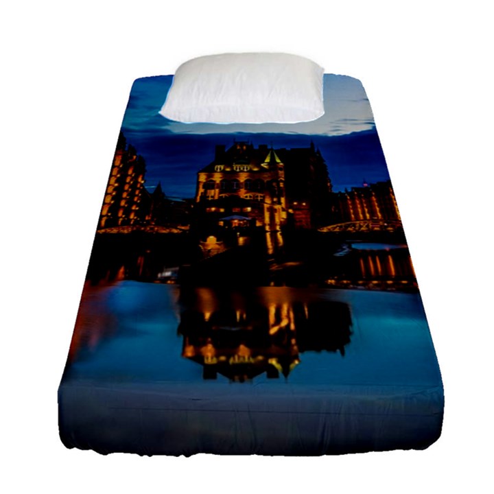 Hamburg City Blue Hour Night Fitted Sheet (Single Size)