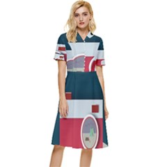 Camera Vector Illustration Button Top Knee Length Dress