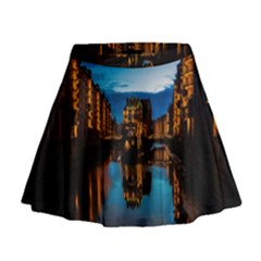 Hamburg City Blue Hour Night Mini Flare Skirt by Amaryn4rt