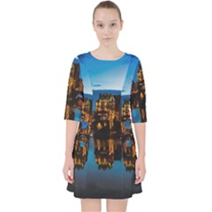 Hamburg City Blue Hour Night Quarter Sleeve Pocket Dress by Amaryn4rt