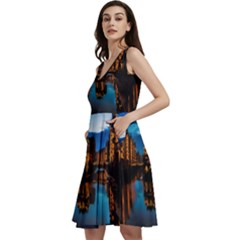 Hamburg City Blue Hour Night Sleeveless V-neck Skater Dress With Pockets by Amaryn4rt