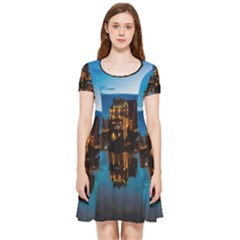 Hamburg City Blue Hour Night Inside Out Cap Sleeve Dress by Amaryn4rt