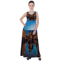 Hamburg City Blue Hour Night Empire Waist Velour Maxi Dress by Amaryn4rt