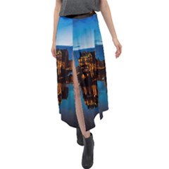 Hamburg City Blue Hour Night Velour Split Maxi Skirt by Amaryn4rt