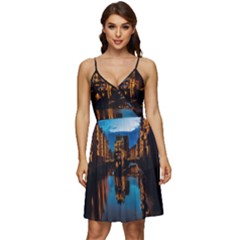 Hamburg City Blue Hour Night V-neck Pocket Summer Dress  by Amaryn4rt