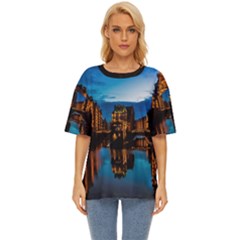 Hamburg City Blue Hour Night Oversized Basic T-shirt by Amaryn4rt