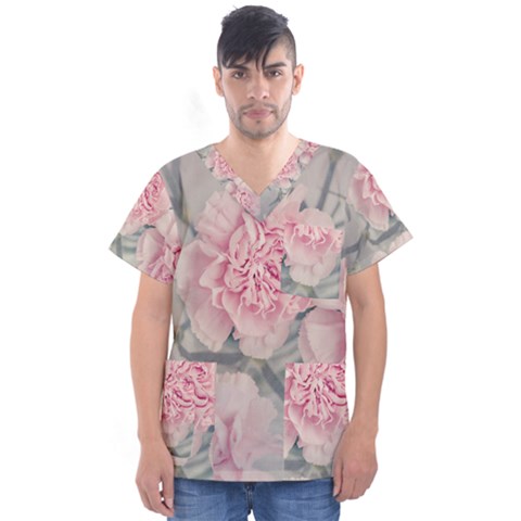 Cloves Flowers Pink Carnation Pink Men s V-neck Scrub Top by Amaryn4rt