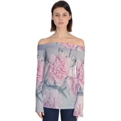 Cloves Flowers Pink Carnation Pink Off Shoulder Long Sleeve Top by Amaryn4rt