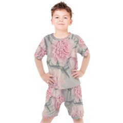 Cloves Flowers Pink Carnation Pink Kids  T-shirt And Shorts Set by Amaryn4rt