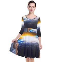 Door Breakthrough Door Sunburst Quarter Sleeve Waist Band Dress by Amaryn4rt