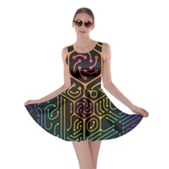 Circuit Hexagonal Geometric Pattern Background Pattern Skater Dress by Vaneshop