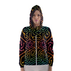 Circuit Hexagonal Geometric Pattern Background Pattern Women s Hooded Windbreaker