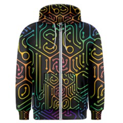 Circuit Hexagonal Geometric Pattern Background Pattern Men s Zipper Hoodie