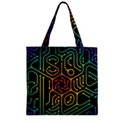 Circuit Hexagonal Geometric Pattern Background Pattern Zipper Grocery Tote Bag by Vaneshop