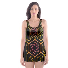 Circuit Hexagonal Geometric Pattern Background Pattern Skater Dress Swimsuit by Vaneshop