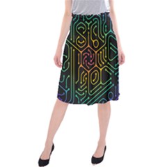 Circuit Hexagonal Geometric Pattern Background Pattern Midi Beach Skirt by Vaneshop