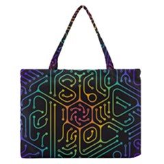 Circuit Hexagonal Geometric Pattern Background Pattern Zipper Medium Tote Bag by Vaneshop