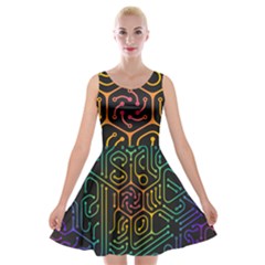 Circuit Hexagonal Geometric Pattern Background Pattern Velvet Skater Dress