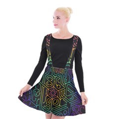 Circuit Hexagonal Geometric Pattern Background Pattern Suspender Skater Skirt by Vaneshop