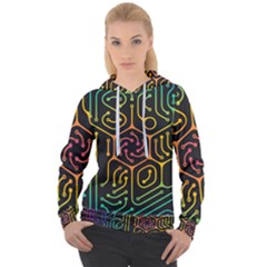 Circuit Hexagonal Geometric Pattern Background Pattern Women s Overhead Hoodie