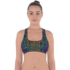 Circuit Hexagonal Geometric Pattern Background Pattern Cross Back Hipster Bikini Top  by Vaneshop