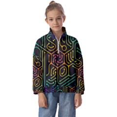 Circuit Hexagonal Geometric Pattern Background Pattern Kids  Half Zip Hoodie