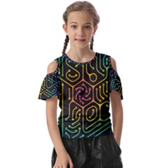 Circuit Hexagonal Geometric Pattern Background Pattern Kids  Butterfly Cutout T-shirt by Vaneshop