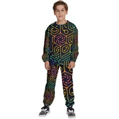 Circuit Hexagonal Geometric Pattern Background Pattern Kids  Sweatshirt Set