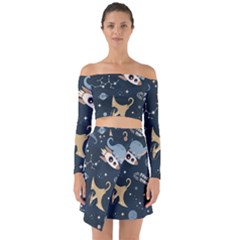 Space Theme Art Pattern Design Wallpaper Off Shoulder Top With Skirt Set by Proyonanggan