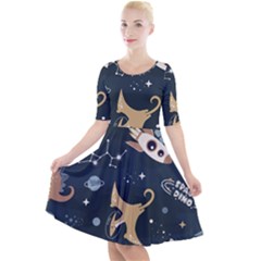 Space Theme Art Pattern Design Wallpaper Quarter Sleeve A-line Dress by Proyonanggan