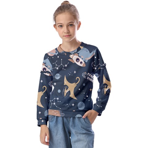 Space Theme Art Pattern Design Wallpaper Kids  Long Sleeve T-shirt With Frill  by Proyonanggan